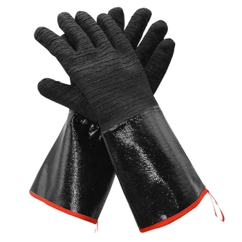 

1pair Portable Long Sleeve Waterproof Neoprene Coating Kitchen Oven Mitts BBQ Grill Gloves Reusable Heat Resistant Anti Scald