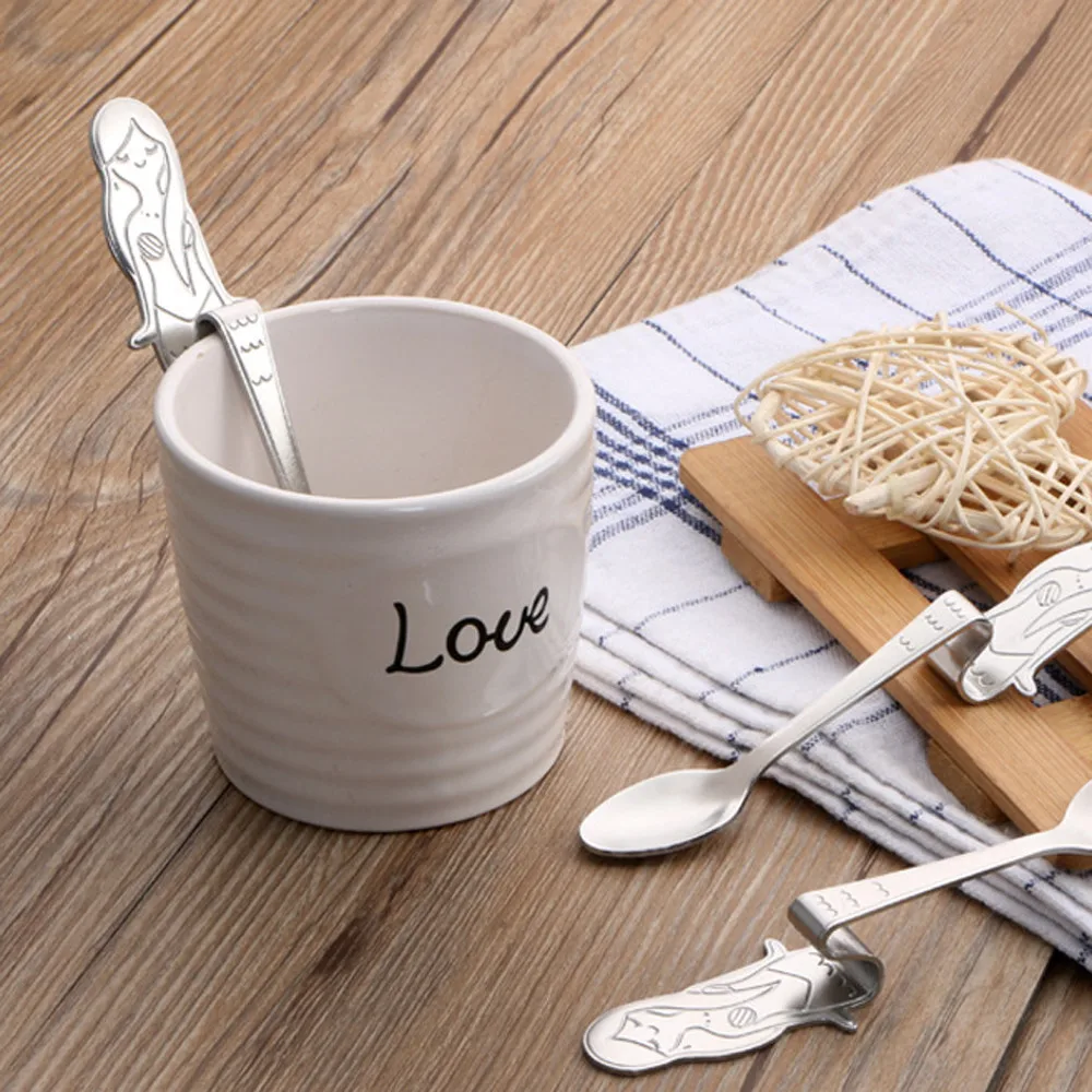Cute Mermaid Spoon Handle Spoons Flatware Coffee Drinking Tools Kitchen Gadget