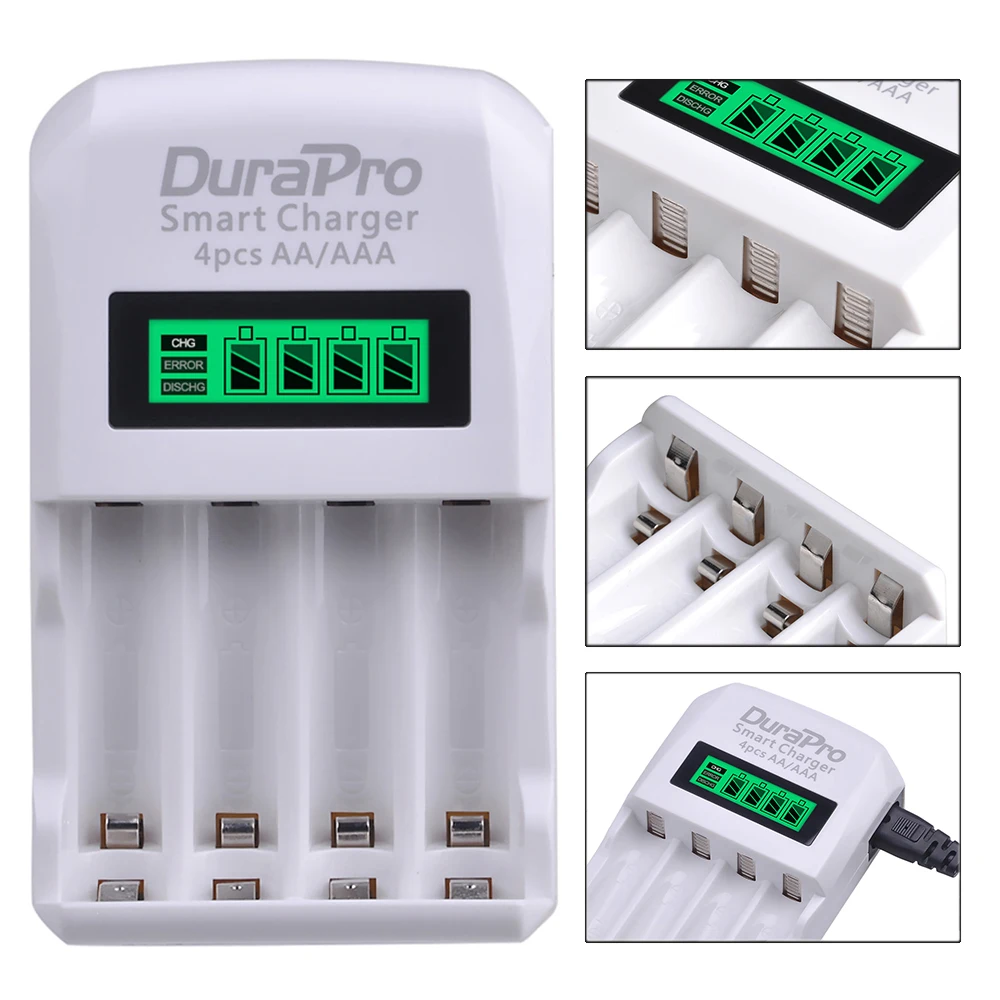 DuraPro aa aaa Ni-MH Ni-Cd аккумуляторы+ ЖК-дисплей 4 слота aa aaa зарядное устройство для aa aaa калькулятор mp3-плеер
