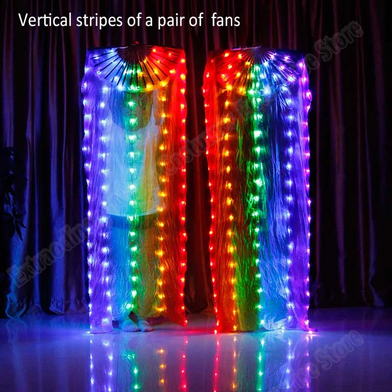 Танец живота светодиодный Шелковый веер вуаль красочные реквизита аксессуары светильник вверх светодиодный Радуга Шелковый веер свадебная фата - Цвет: Vertical-1 pair