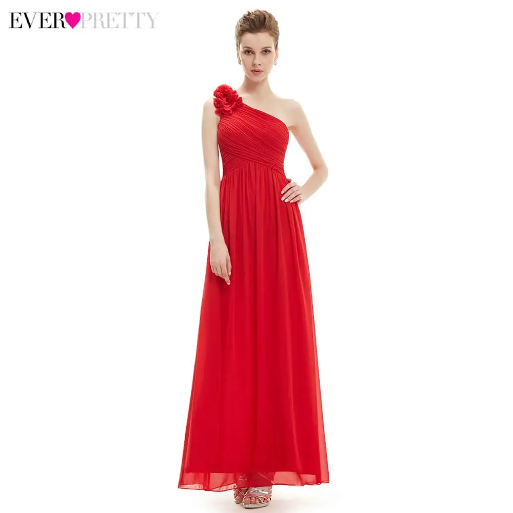 Длинные платья подружки невесты Ever-Pretty EP08237 женские шифоновые платья на одно плечо с цветочной подкладкой для свадебной вечеринки - Цвет: Red