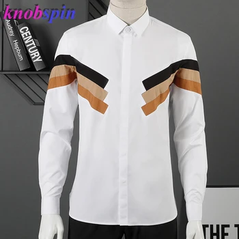 

Fashion Pure Cotton Men Shirt 2019 Trendy Long sleeve Slim Patchwork Camisas social masculina Casual Business male dress Shirts