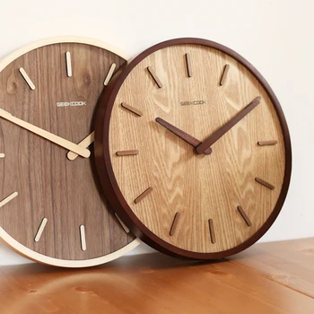 

Nordic Mute Wall Clock Modern Minimalist Living Room Bedroom Office Wall Watch Wood Quartz Clock Round Homedecorationaccessories