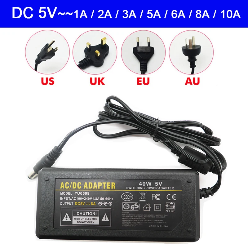 DC 5V светодиодный Мощность адаптер AC100-240V светодиодный свет Мощность поставить 1A 2A 3A 5A 6A 8A 10A трансформер для светодиодной полосы с вилкой