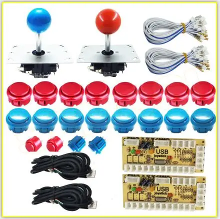 Red and Blue USB энкодер джойстик для ПК DIY часть Набор для Jamma PC файтинги нулевой задержки джойстик аркадная игра и кнопки - Цвет: Red and Blue