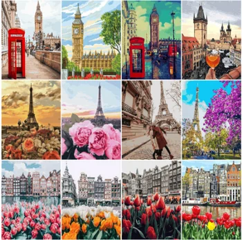 

5D DIY Diamond painting city bell tower Landscape Full Round diamond Picture Kits HandPainted Art Gift Home Decor