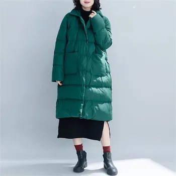 

Cotton Jacket Women Winter Large Size Medium Long Literary Loose Warm Thickening Down Cotton Coat Solid Color Female Coat JIU002