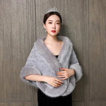 

Women Bolero Wedding Shawl Imitation Fox Shawl Female Winter Marriage Gauze Large Code Printing Qipao To Keep Warm The New 2020