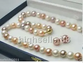 

Natural 8-9mm 3color White Pink Purple Pearl Necklace Earrings Jewelry Set AAA style 100% Noble Fine jewe
