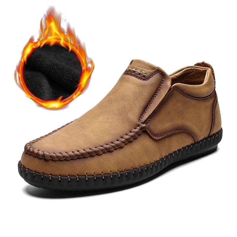 Обувь из натуральной кожи; мужские ботинки; теплая плюшевая мужская повседневная обувь; мужская обувь на холодную зиму; модные брендовые мужские Ботильоны; KA1721 - Цвет: brown for winter