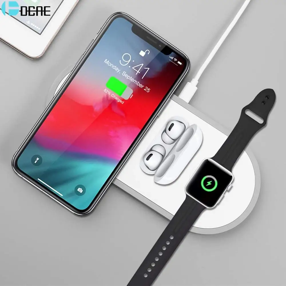 Беспроводная зарядная станция DCAE 3 в 1 10 Вт для iPhone 11 Max XS XR X 8 Apple Watch 5 4 2 Airpods Pro Qi док