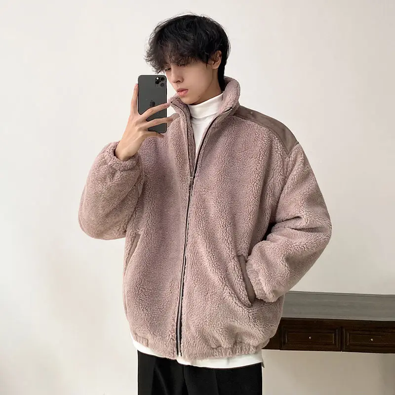 

Winter Thick Lamb Wool Jacket Men's Warmth Fashion Retro Stand Collar Coat Men Wild Loose Korean Short Coat Mens Clothes M-2XL