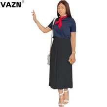 VAZN FNN8314 горячая Распродажа незаметный рынок энергии молодой сексуальный комбинезон модная однотонная Талия тесьма плиссированная жоржета женские длинные юбки