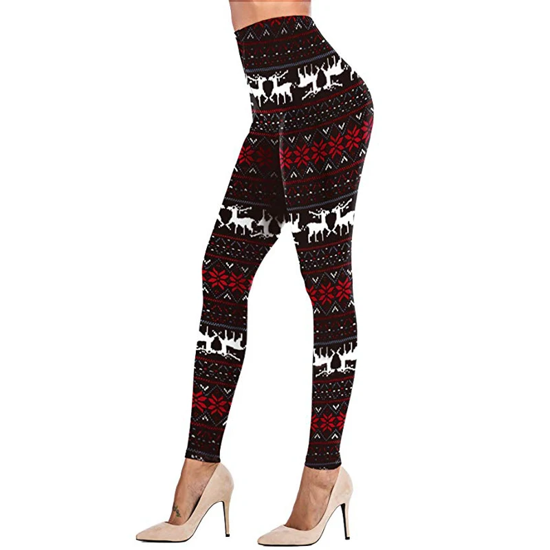 Рождественские штаны Для женщин брюки-леггинсы, облегающие брюки, штаны с эластичной резинкой на Высокая Талия Брюки с рождественским принтом, леггинсы на зиму леггинсы размера плюс