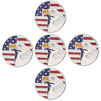 

PINMEI USA Flag Eagle Metal Golf Ball Marks Pack of 5 Golf Markers None Magnets Markers fit Magnetic Golf Cap Clips Repair Tools