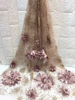 

Soft feather design Navy French Tulle Lace Fabric For High-end wedding dress African 3D flower Lace Fabric With Feather ZHXA12