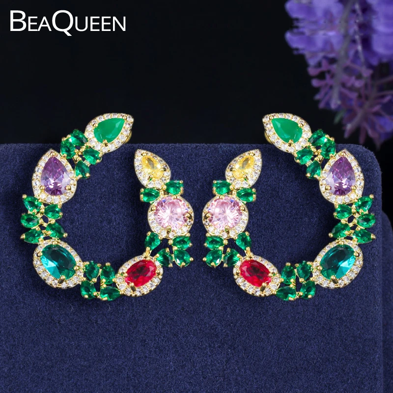 BeaQueen модные зеленые красные синие многоцветный циркон кристалл большой лист