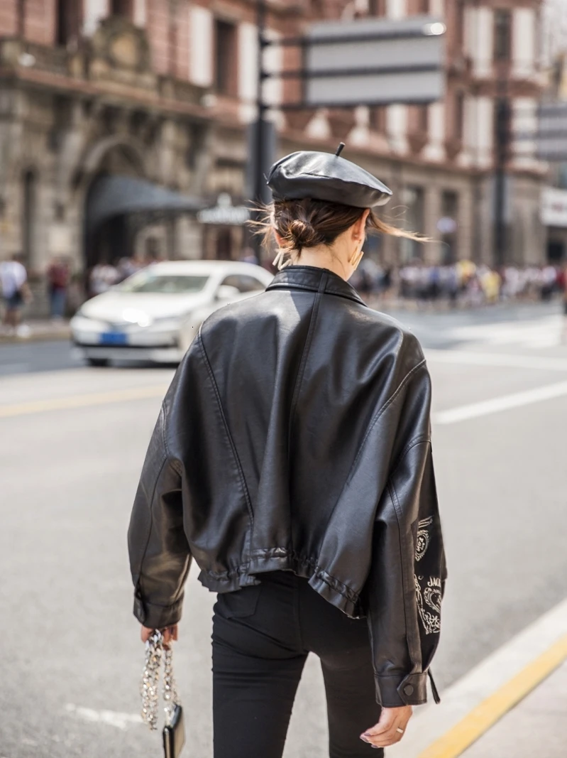 LANMREM Leather Jacket Female Spring And Autumn New Locomotive Loose Lapel Zipper Shine Pu Leather Coat 19B-a180