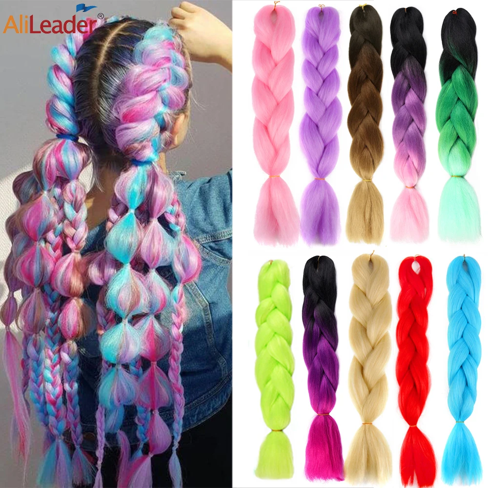 Alileader 24" Jumbo Braids Hair Synthetic Ombre Braiding Hair Extensions For Making Crochet Style 103 Colors Rainbow