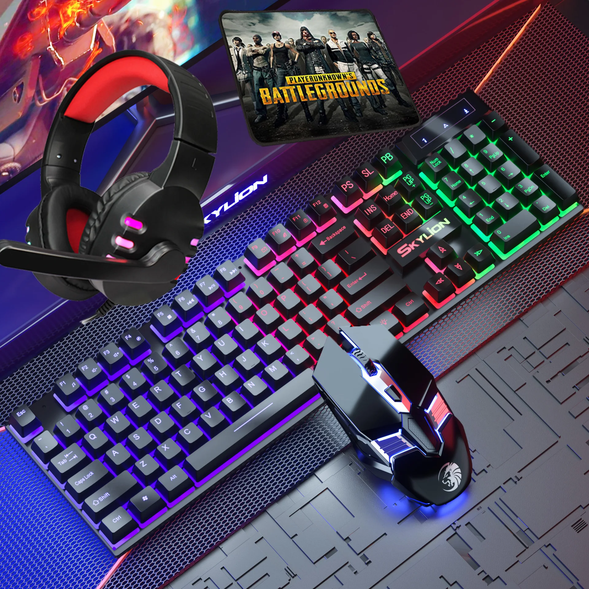 em teclado de jogo mouse com fio fone de ouvido mouse pad kit rgb backlight teclado gamer mause ergonômico mousepad fone de ouvido combos