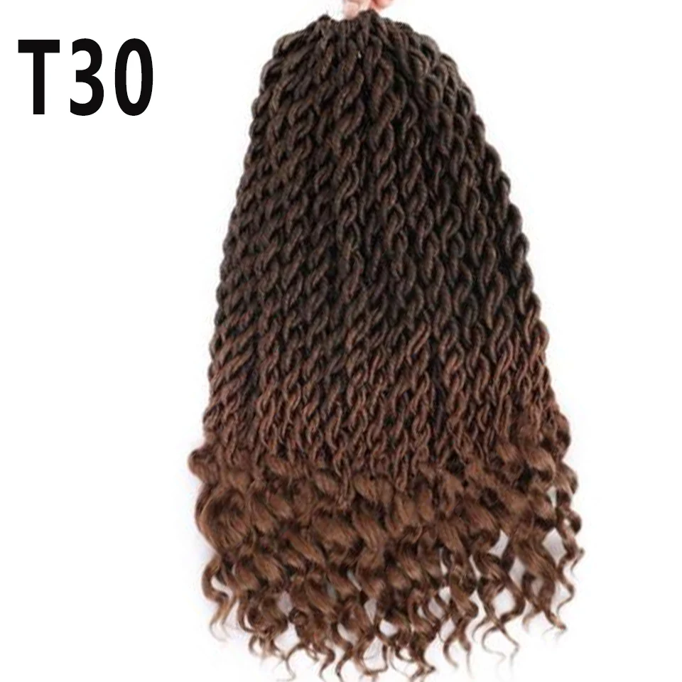 Faux locs CURLY, на крючках, косички, эффектом деграде(переход от темного к волосы в косичках, богемно, черный цвет, оптом, наращенные волосы на крючке, синтетические волосы для Для женщин и девочек - Цвет: T1B/30