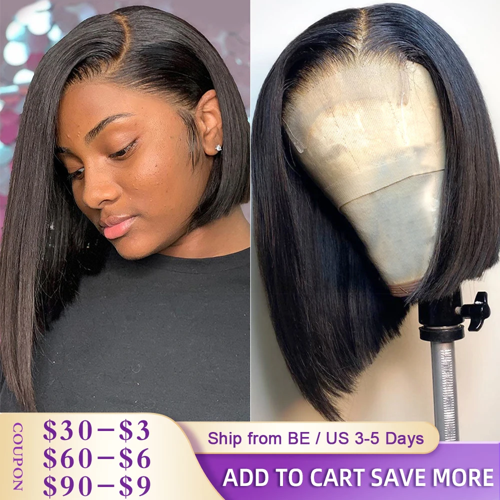 Pelucas de cabello Bob corto, pelucas de cabello humano con frente de encaje lacio indio para mujeres, cabello Remy con 100% para bebés