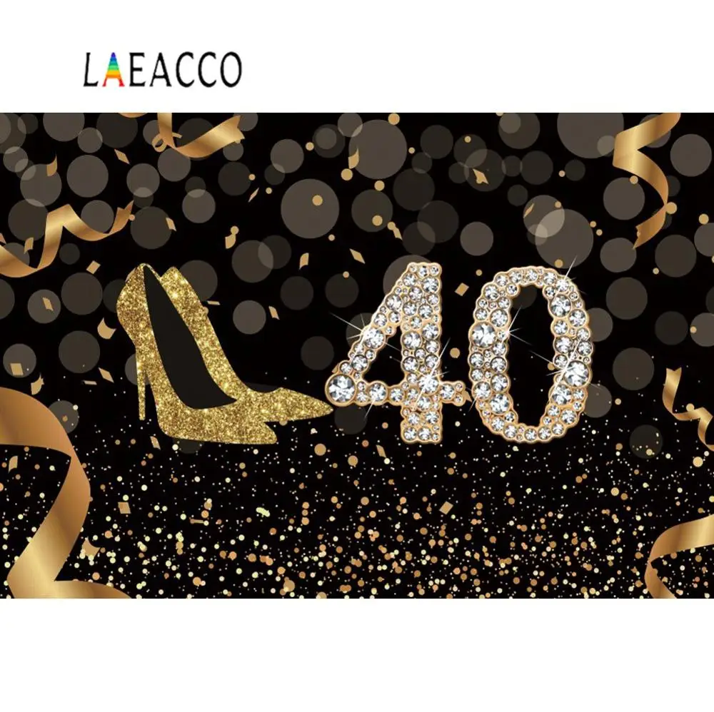 Laeacco счастливые сказочные женщины 20 30 40 50th день рождения золотой высокий каблук лента плакат фото фон фотография фон