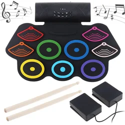 Compact Size USB Roll-Up Silicon Drum Set Digital Electronic Drum Kit 7 Drum Pads with Drumsticks Foot Pedals for Beginners