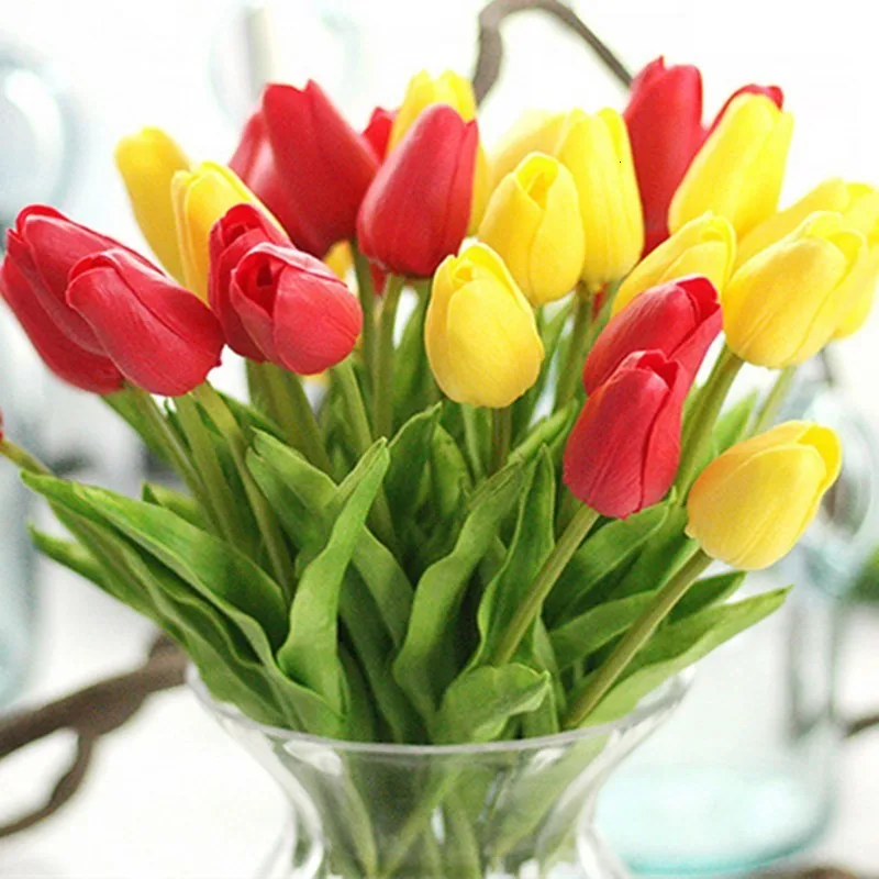 1 шт. Pu тюльпин Искусственные цветы Настоящее сенсорный Para Decora мини Tulpe для дома
