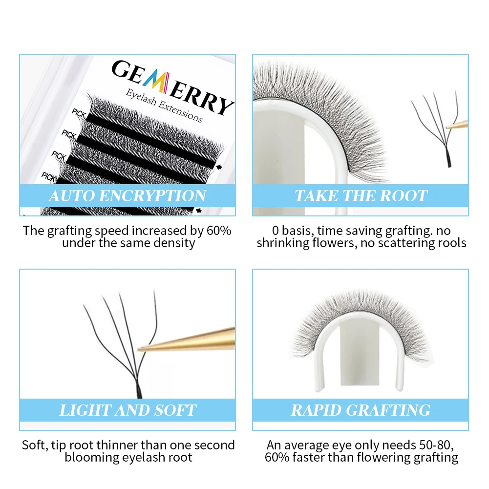 10 pcs/lot GEMERRY 4D W-Shaped Eyelashes Extension 4D Cilios W Automatic Premade Volume Fans Professional Makeup Tools Wholesale 4