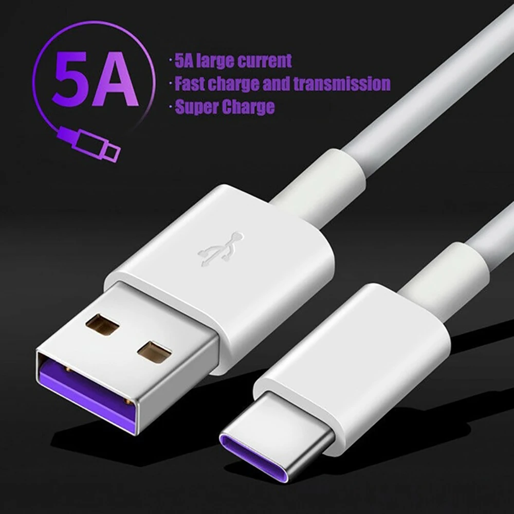 5A USB Type C Cable For Samsung S20 S9 S8 Xiaomi Huawei P30 Pro Fast Charge Mobile Phone Charging Wire White Cable best fast charging cable for android