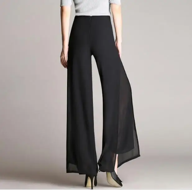 Харадзюку женские летние с высокой талией двухслойная шифоновая широкие брюки Харадзюку брюки клеш юбка брюки RQ81