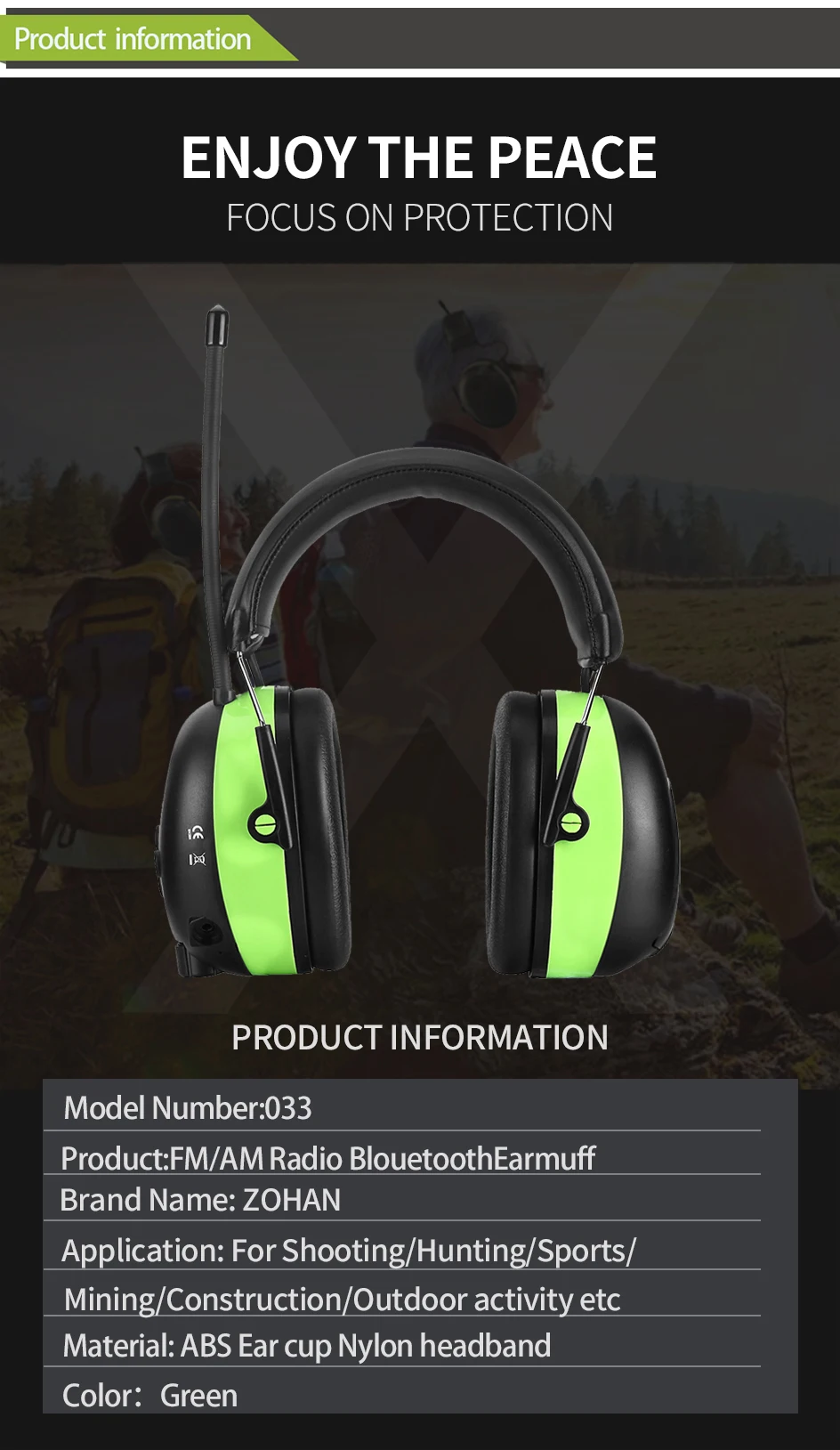 ZOHAN Electronic Shooting Ear Muffs NRR22DB Bluetooth & Radio AM/FM Professional Noise Cancelling Hunting With Waist Hook - Famidy.com