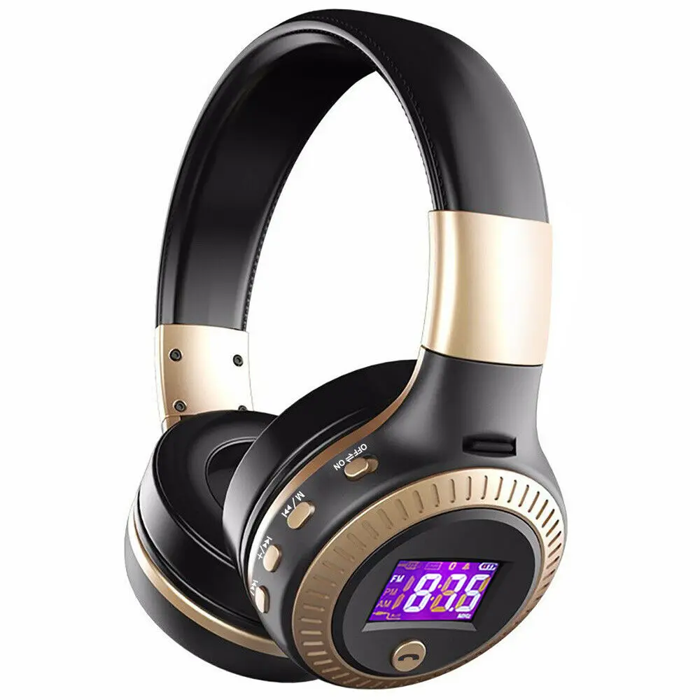 B19 Bluetooth наушники беспроводные гарнитуры над ухом fm-радио микро SD карта MP3 Воспроизведение с микрофоном Bluetooth стереосистема гарнитура - Цвет: Gold
