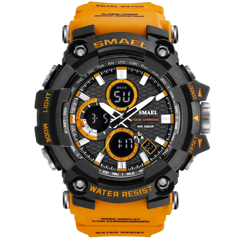 Мужские часы военные 50 м водонепроницаемые SMAEL повседневные спортивные светодиодный наручные часы для мужчин цифровые часы 1802 Relogio masculino - Цвет: orange