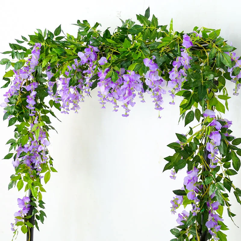 Artificial Flowers Vine Garland Wisteria Silk Artificial Rattan Hanging Flowers Romantic Wedding Arch Decoration Fake Ivy Plants