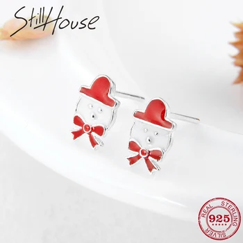 

Christmas Bears Red Enamel Hat 925 Sterling Silver Ear studs Earrings Fashion Jewelry Original Gift for Women Girl 2018