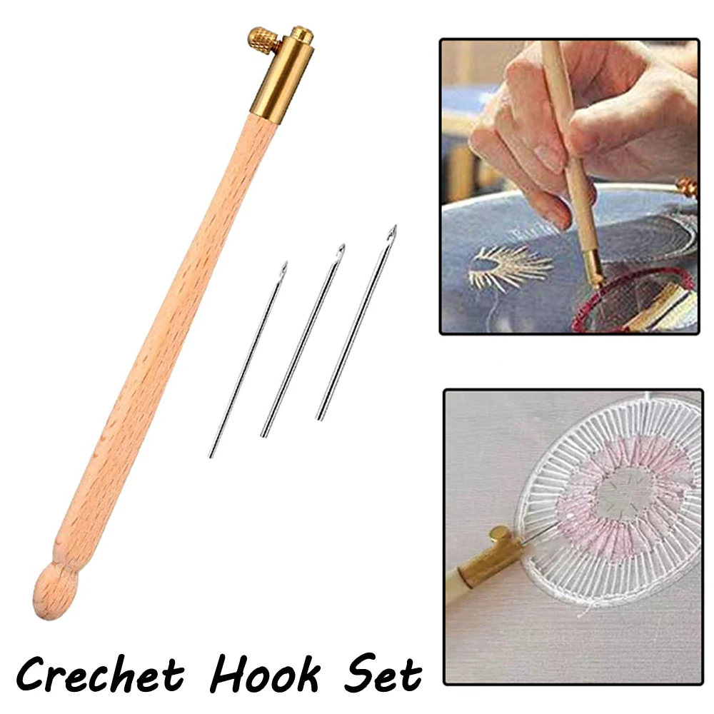 Набор для вязания крючком с 3 сменными головками деревянной ручкой | Дом и сад