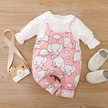 

PatPat 2020 New Spring and Autumn Baby Faux-two Elegant Print Jumpsuit for Baby Girl casual Animal Jumpsuits Clothes