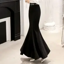 Женские длинные юбки, высокая талия, Ретро стиль, для офиса, для девушек, юбка русалки, с рюшами, размера плюс, рыбий хвост, Saias, весна, осень, макси, юбка K1239