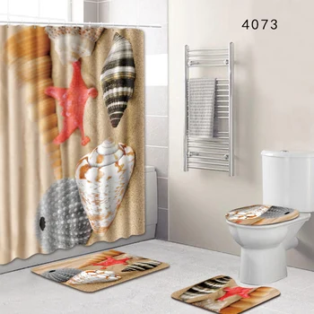 

Bathroom Accesories Shower curtain floor mat toilet seat mat four-piece set Non-Slip Mat Pedestal Set 7 Patterns