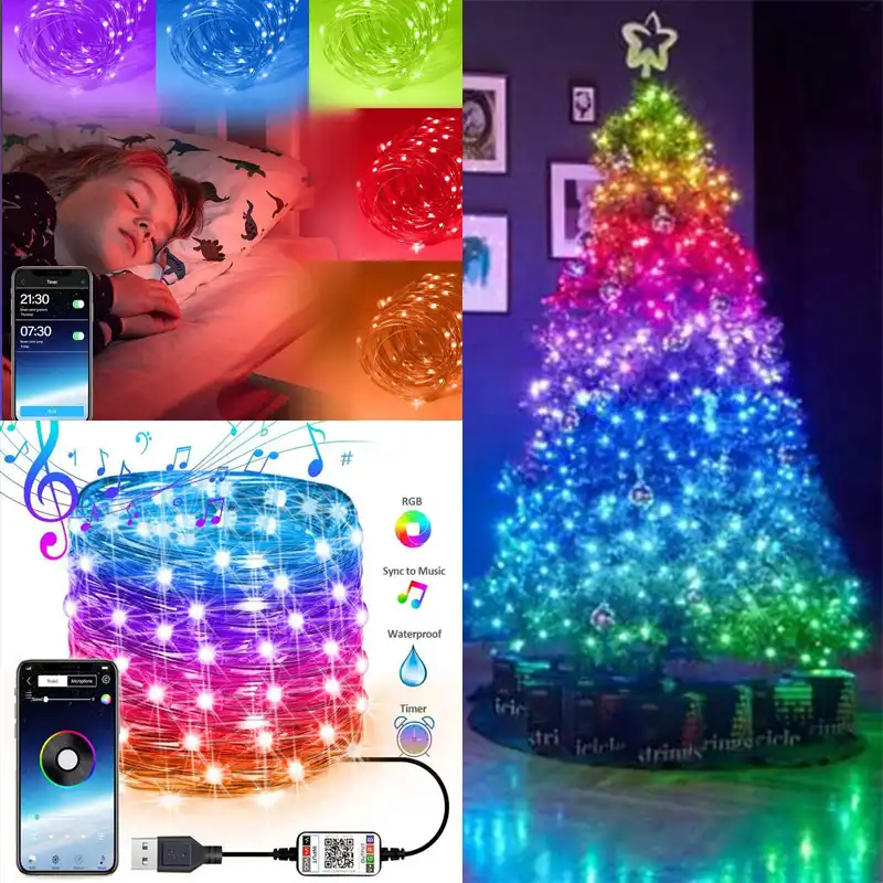 クリスマスの装飾ホームスマートledライト防水ライトクリスマスツリーの装飾rgb色のbluetoothストリングナヴィダードギフト ツリートッパー Aliexpress