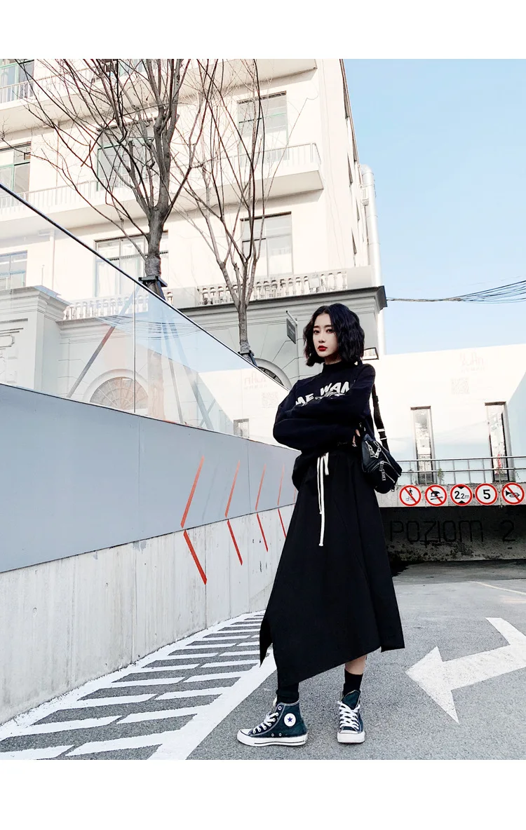 Personality popular logo hoodie woman new dark harbor style semi-high collar loose with velvet