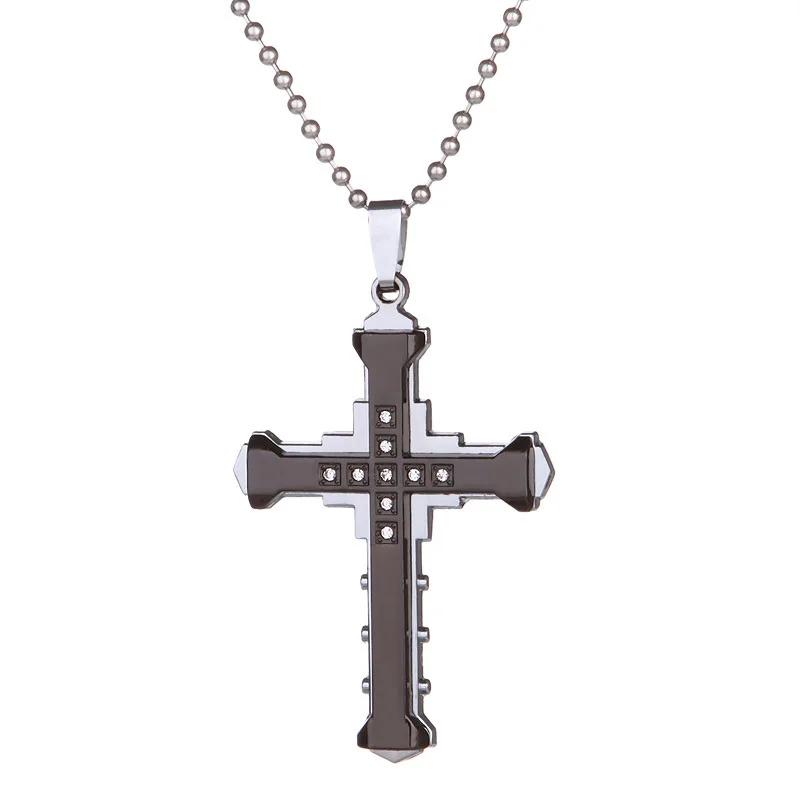 MD винтажный крест-кулон, ожерелье из нержавеющей стали, черная цепочка, Кулон, Ожерелье для мужчин и женщин, христианское ожерелье с Иисусом - Окраска металла: Zuan shi jia