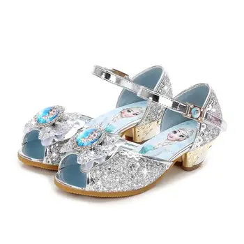 

Child Girls elsa sandals Kids high Heel Bowtie Glitter shoes enfant Princess dance summer sandal Wedding shoes