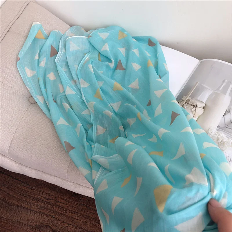 

NEW cotton thin women triangle pattern hijab scarf geometric mint blue fashion scarves and shawls echarpe muslim printe hijabs