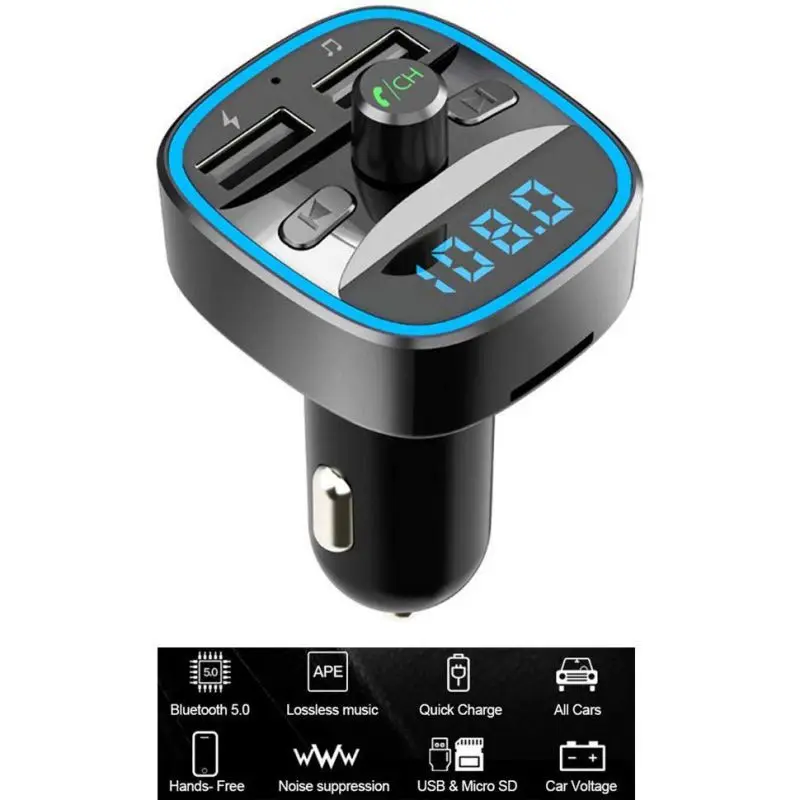 Универсальный 1 шт. Bluetooth 5,0 FM передатчик Комплект беспроводной связи Bluetooth для автомобиля mp3 плеер Handfree QC3.0 быстрое зарядное устройство