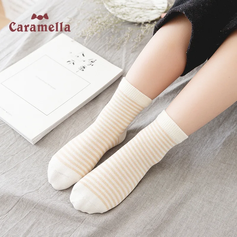 Caramella/4 пары детских носочков из органического хлопка милые Разноцветные полосатые детские носки для малышей, бесшовные носки унисекс От 1 до 12 лет подарочной коробке