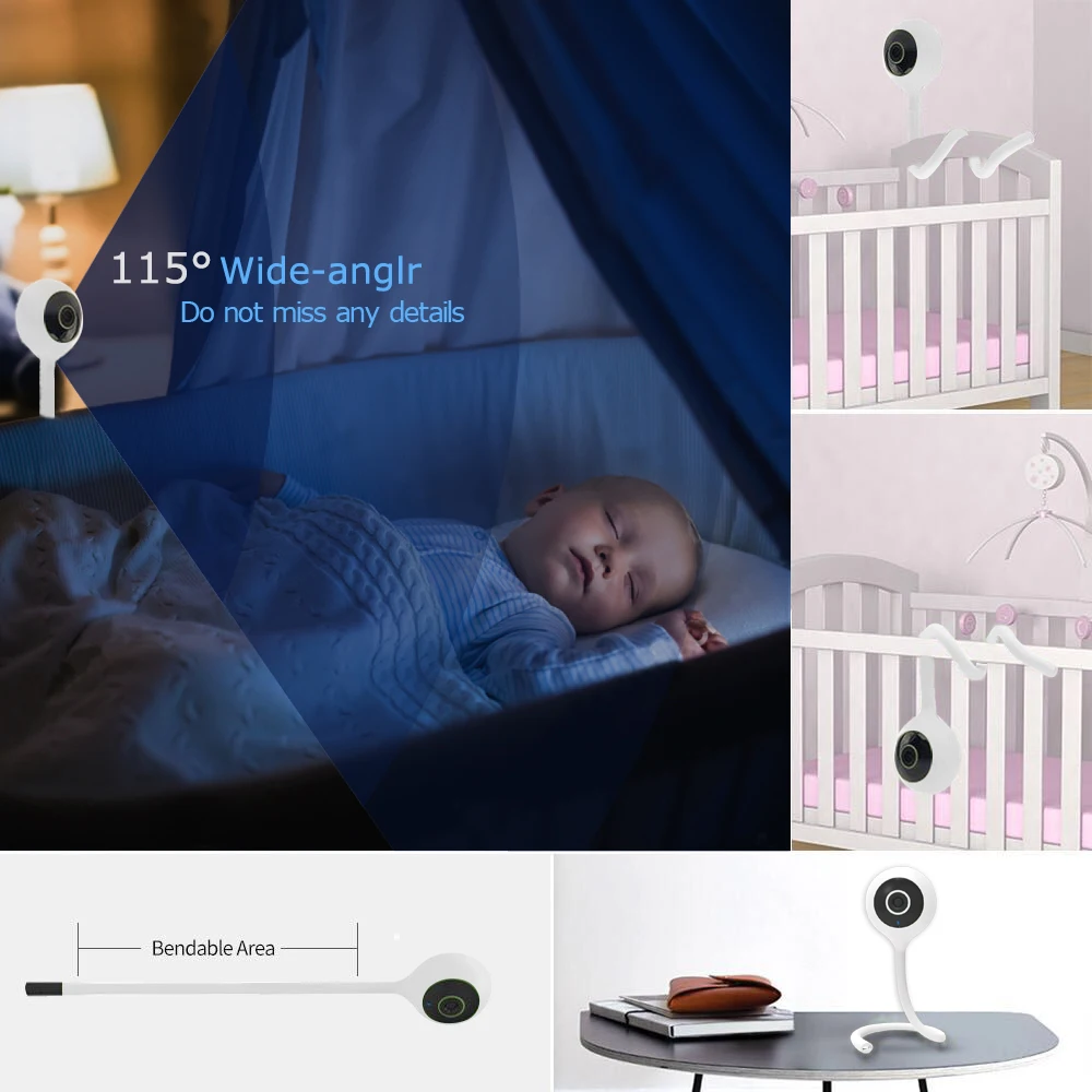 Wireless baby monitor video baby monitor Wouwon Display Temperature Play Lullaby HD Mini IP Camera Wifi Camera Security CCTV Baby Baby Monitor Cloudedge app