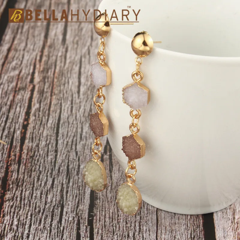Bijoux Stone Druzy Resin Earrings Geometric Long Drop Earrings For Women Jewelry Statement Gifts For Women Accessories Brinco (4)